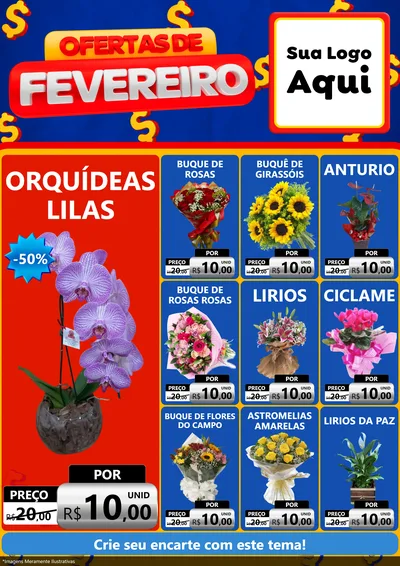 Modelo de Encarte para Encarte A4 Vertical com o tema Ofertas de Fevereiro para Floricultura e jardim