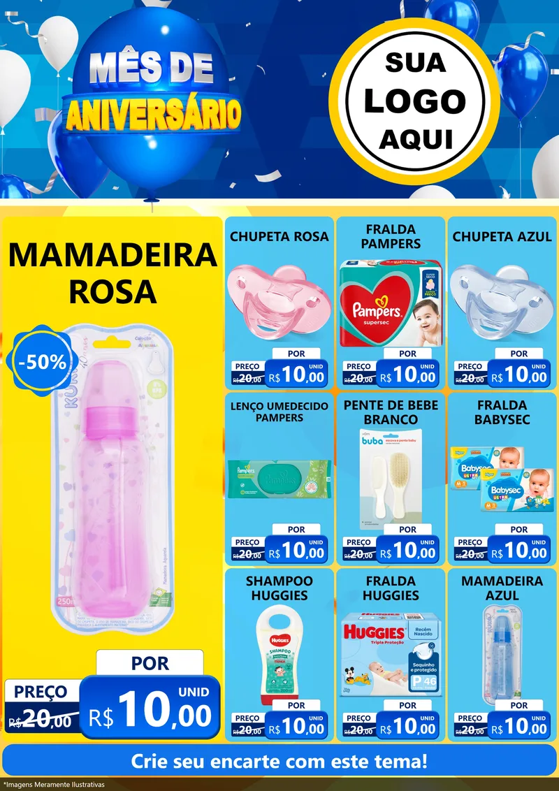 Modelo de Encarte para Encarte A4 Vertical com o tema Mês de Aniversário para Bebês