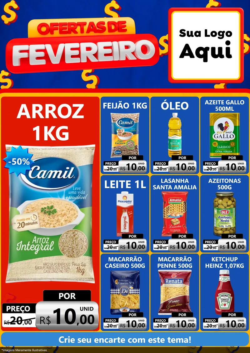 Modelo de Encarte para Encarte A4 Vertical com o tema Ofertas de Fevereiro para Supermercado