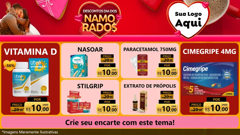 Modelo de TV para TV Horizontal com o tema Descontos Dia dos Namorados para Farmácia