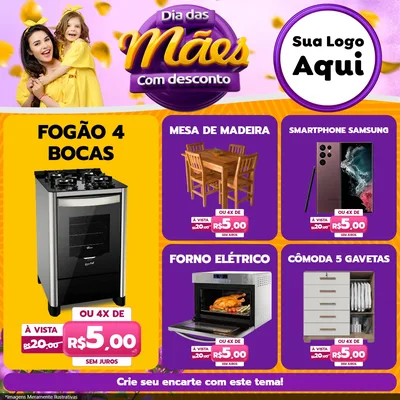 Modelo de Rede Social para Feed Facebook com o tema Dia das Mães com Desconto para Móveis e Eletro