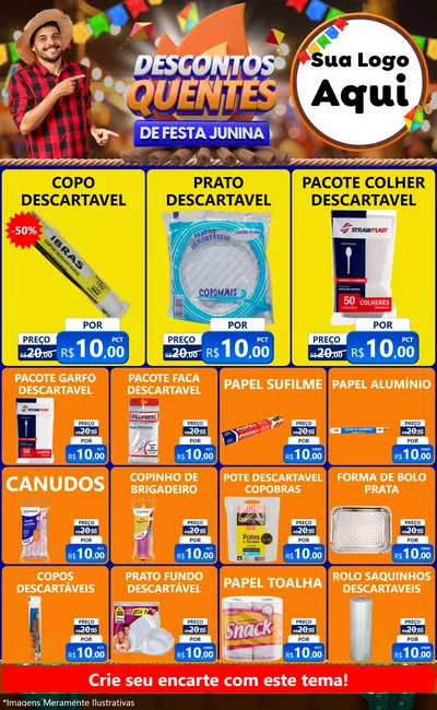 Modelo de Encarte para Encarte Grande com o tema Descontos Quentes de Festa Junina para Embalagens