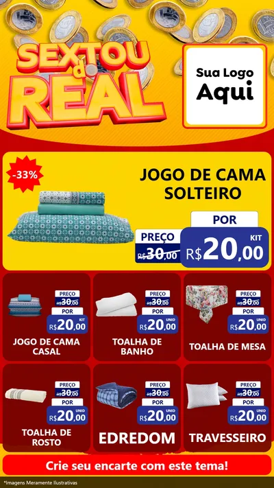 Modelo de Rede Social para Stories com o tema Sextou do Real para Cama, Mesa e Banho