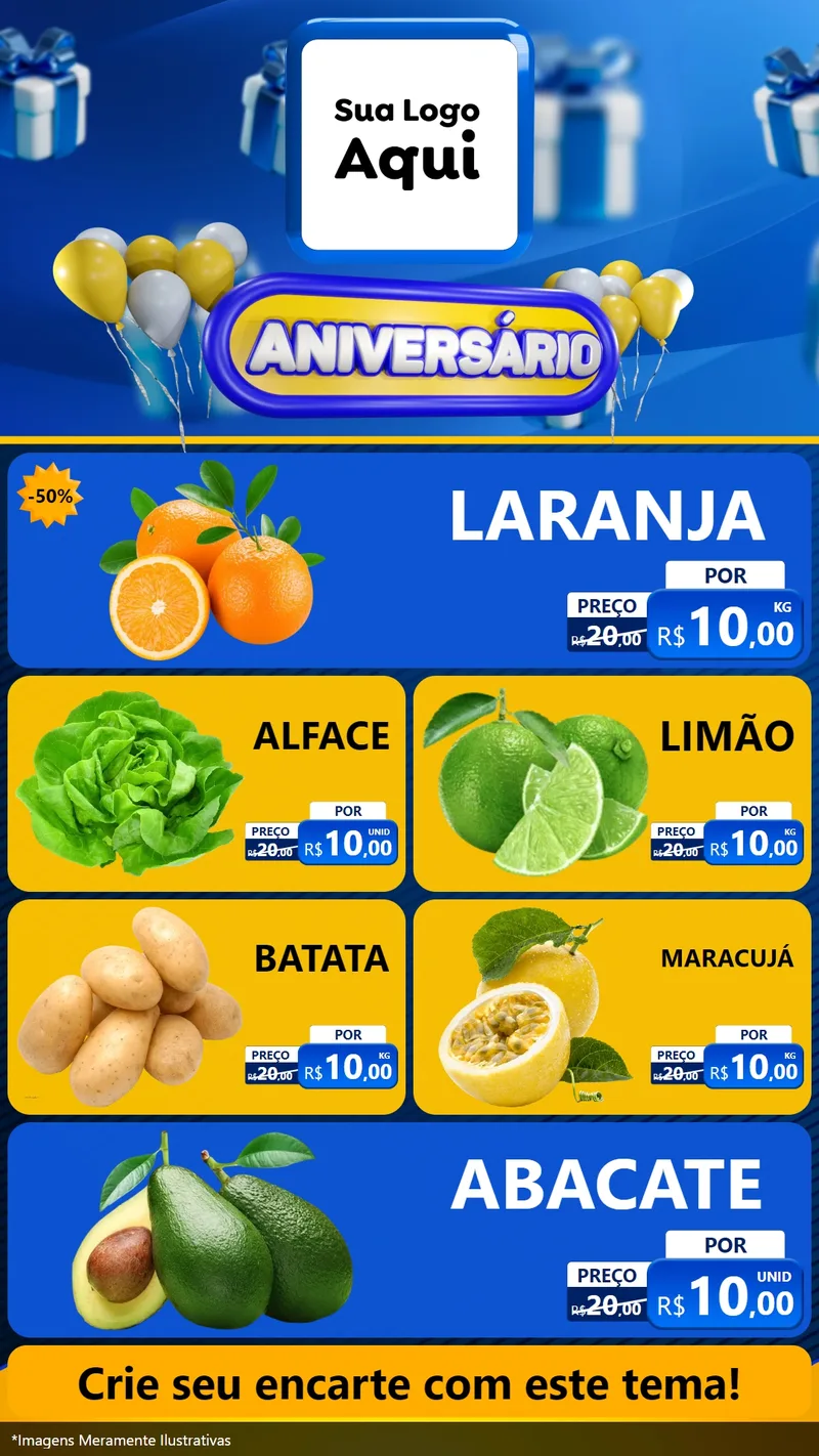 Modelo de TV para TV Vertical com o tema Aniversário para Hortifrúti