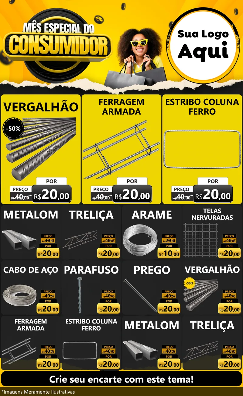 Modelo de Encarte para Encarte Grande com o tema Mês Especial do Consumidor para Ferragens
