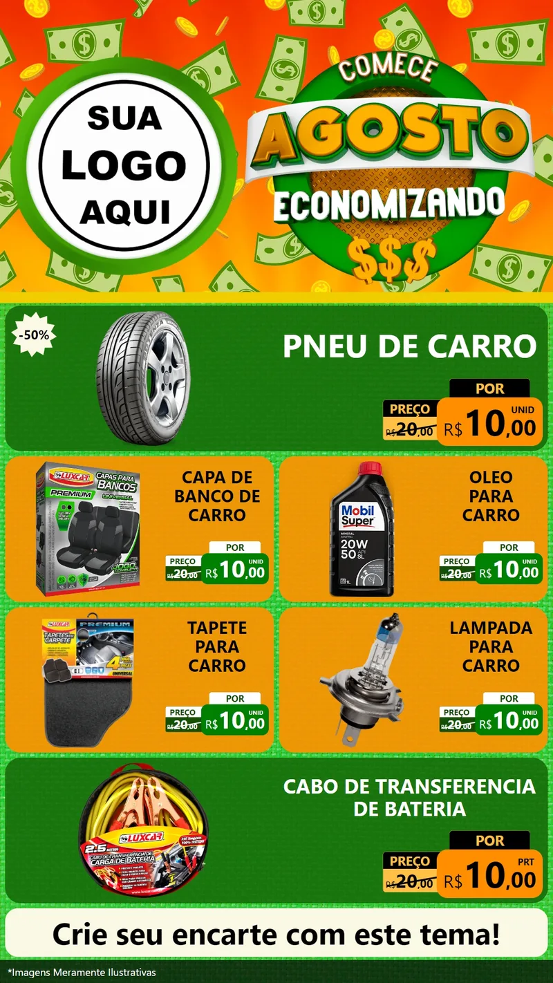 Modelo de TV para TV Vertical com o tema Comece Agosto Economizando para Auto peças