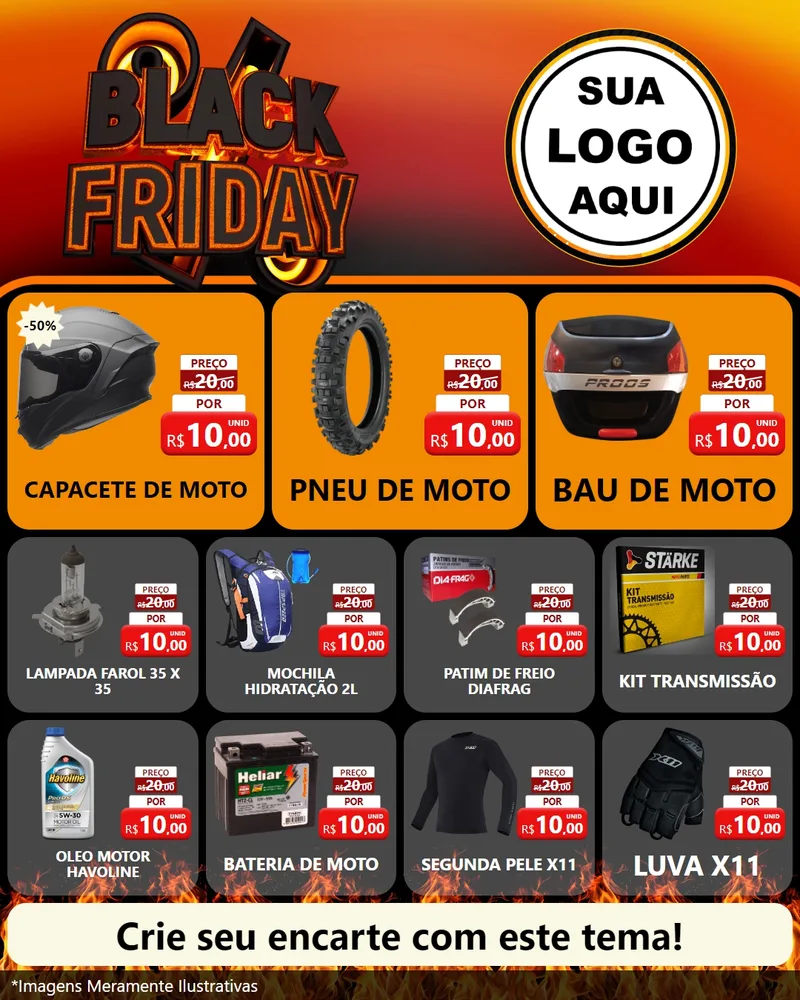 Modelo de Rede Social para Feed Instagram com o tema Black Friday para Moto peças