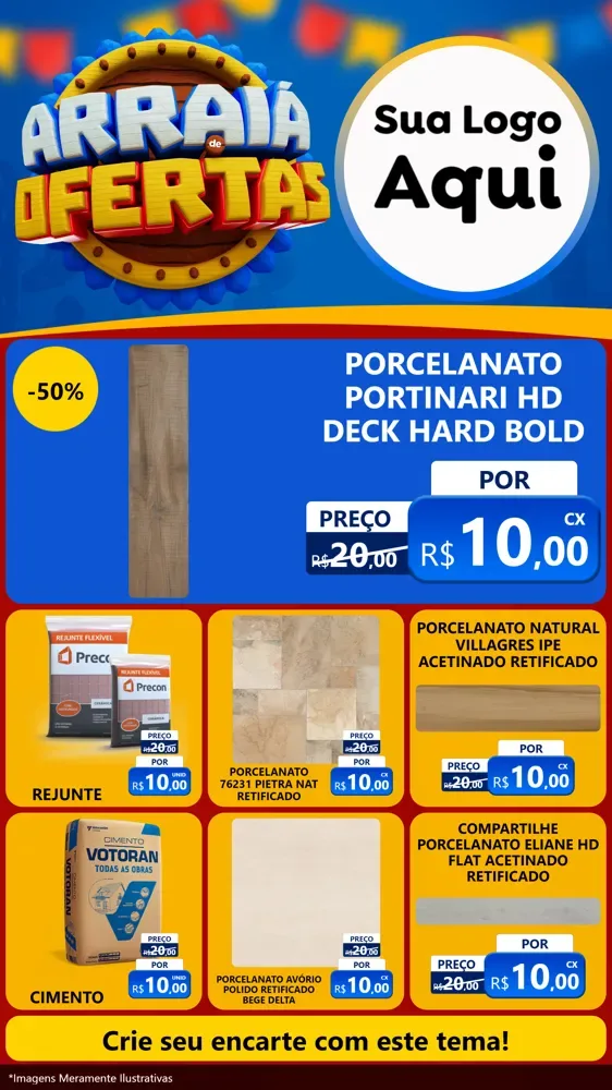 Modelo de Rede Social para Stories com o tema Arraiá de Ofertas - Junina para Pisos e revestimentos