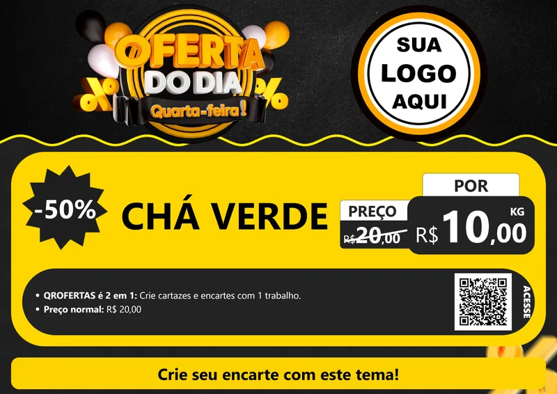 Modelo de Cartaz para Cartaz A4 Horizontal com o tema Oferta do Dia - Quarta Feira! para Produtos Naturais