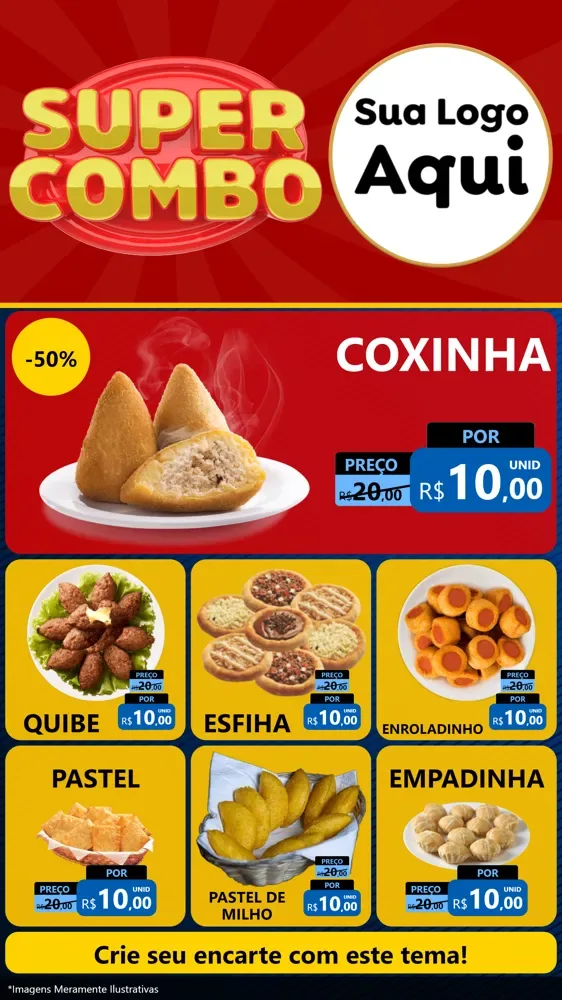 Modelo de Rede Social para Stories com o tema Super Combo para Salgadaria