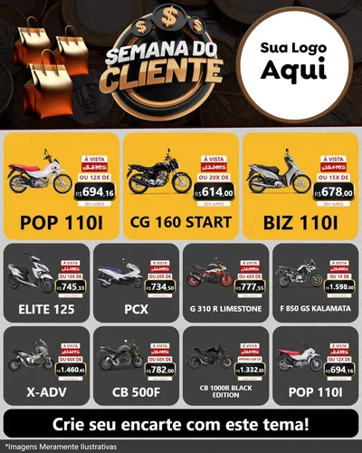 Modelo de Rede Social para Feed Instagram com o tema Semana do Cliente para Concessionaria de Motos