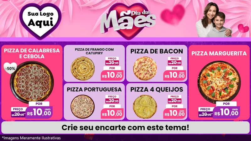 Modelo de TV para TV Horizontal com o tema Dia das Mães para Pizzaria