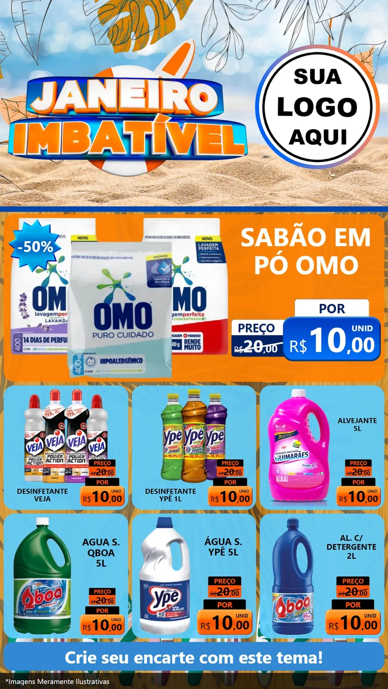 Modelo de Rede Social para Stories com o tema Janeiro Imbatível para Produtos de Limpeza