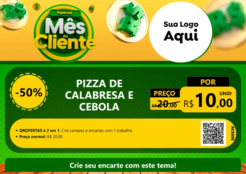Modelo de Cartaz para Cartaz A4 Horizontal com o tema Especial Mês do Cliente para Pizzaria