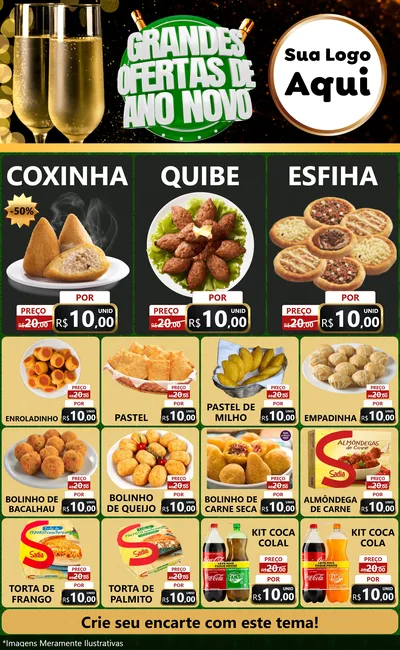 Modelo de Encarte para Encarte Grande com o tema Grandes Ofertas de Ano Novo para Salgadaria