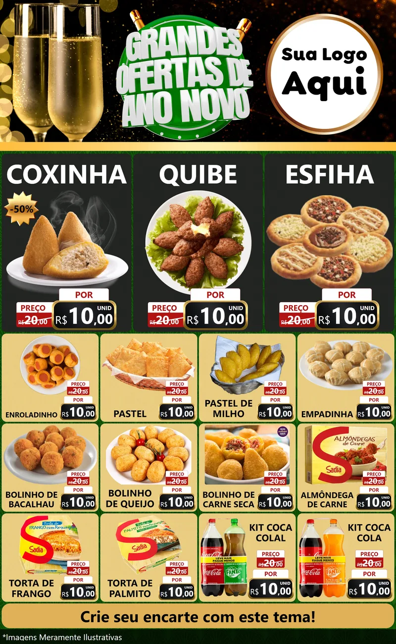 Modelo de Encarte para Encarte Grande com o tema Grandes Ofertas de Ano Novo para Salgadaria