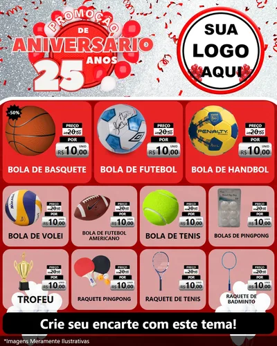 Modelo de Rede Social para Feed Instagram com o tema Promoção de Aniversário - 25Anos para Artigos Esportivos