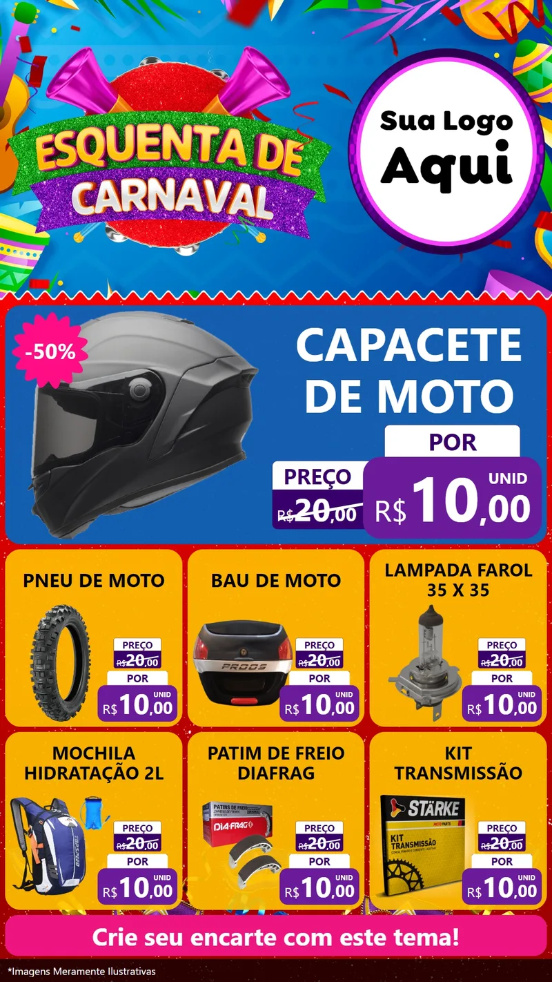 Modelo de Rede Social para Stories com o tema Esquenta de Carnaval para Moto peças