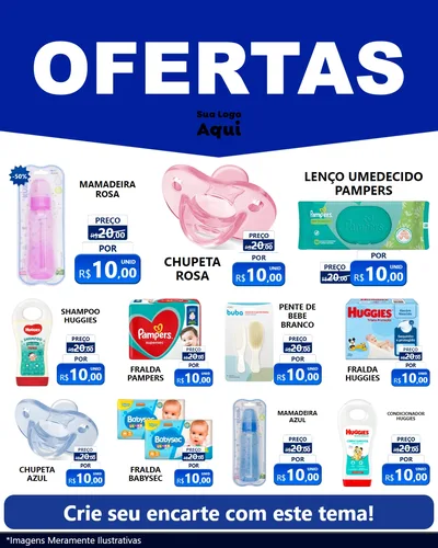 Modelo de Rede Social para Feed Instagram com o tema Ofertas Azul Cartaz para Bebês