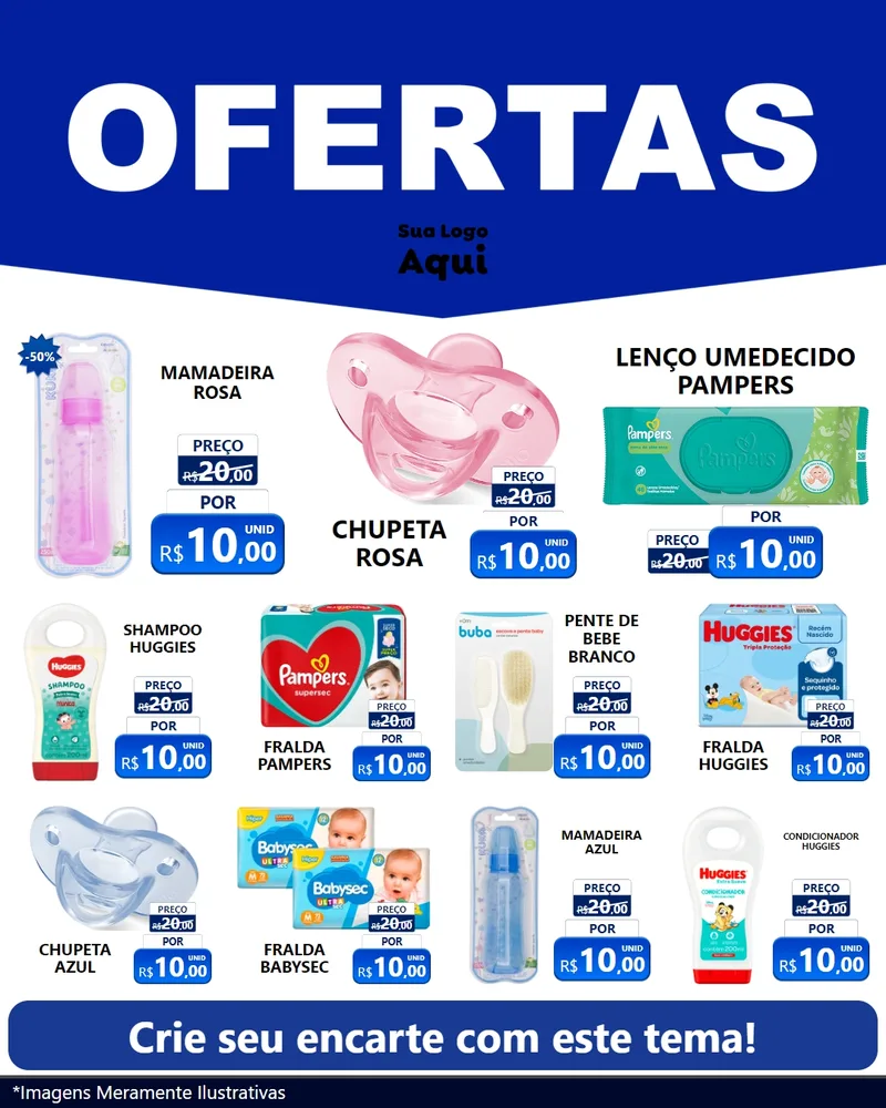 Modelo de Rede Social para Feed Instagram com o tema Ofertas Azul Cartaz para Bebês
