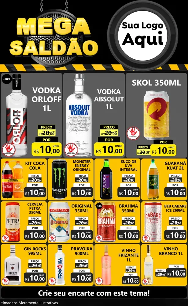 Modelo de Encarte para Encarte Grande com o tema Mega Saldão para Distribuidora de bebidas