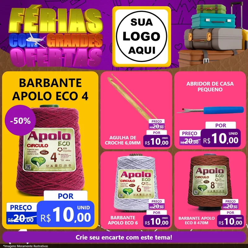 Modelo de Rede Social para Feed Facebook com o tema Férias com Grandes Ofertas para Armarinho e Aviamentos