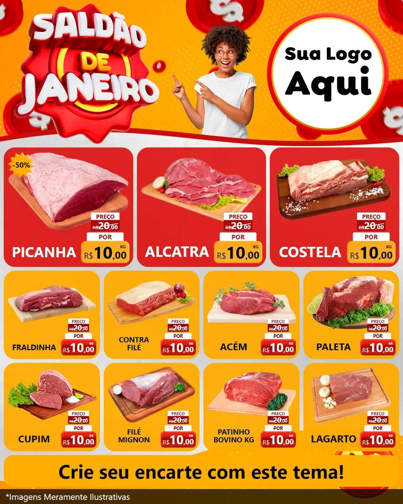 Modelo de Rede Social para Feed Instagram com o tema Saldão de Janeiro para Açougue