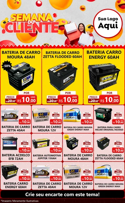 Modelo de Encarte para Encarte Grande com o tema Semana do Cliente para Baterias Elétricas