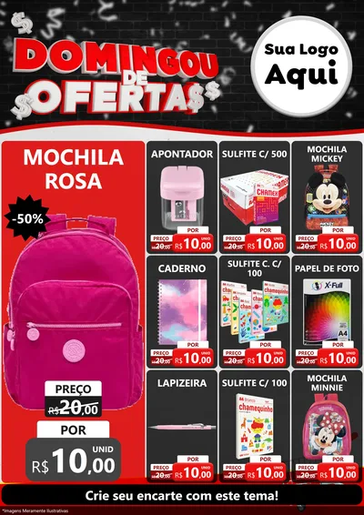 Modelo de Encarte para Encarte A4 Vertical com o tema Domingou de Ofertas para Papelaria