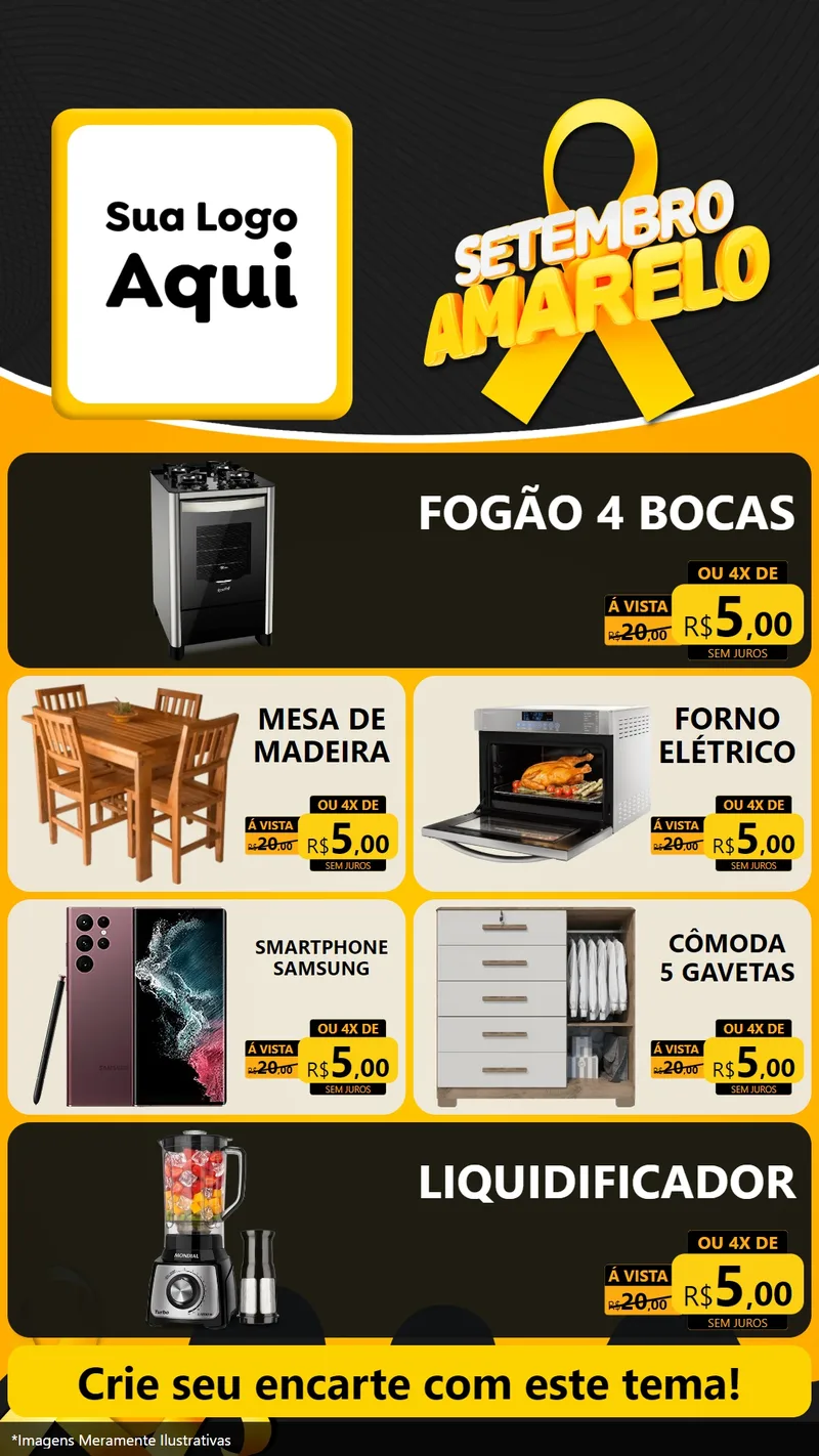Modelo de TV para TV Vertical com o tema Setembro Amarelo para Móveis e Eletro