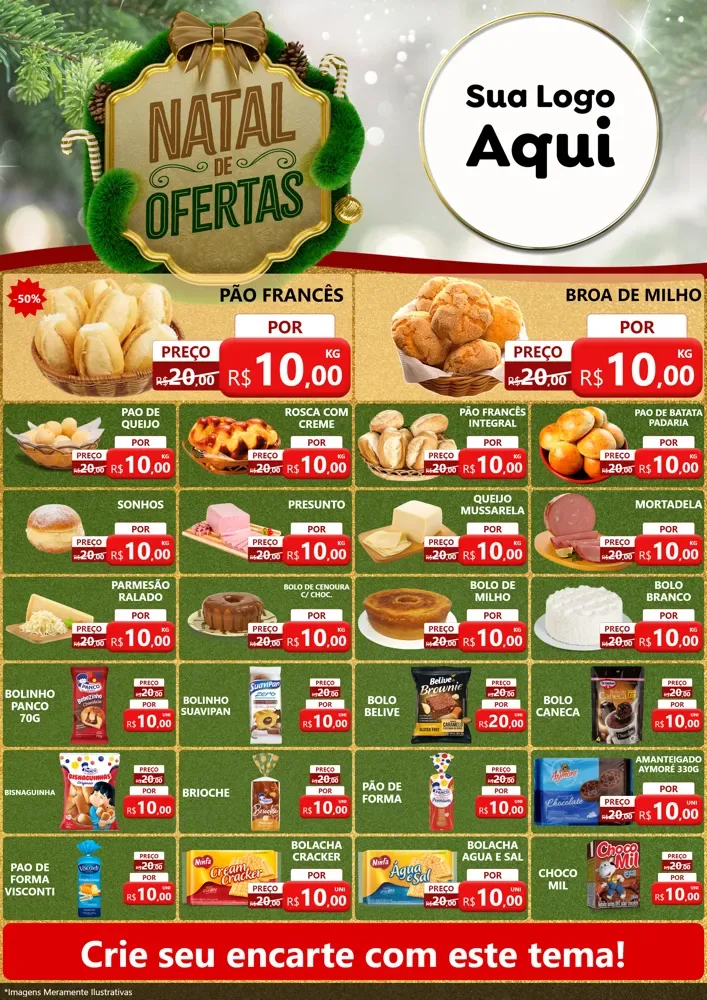 Modelo de Encarte para Encarte A4 Vertical com o tema Ofertas de Natal para Padaria