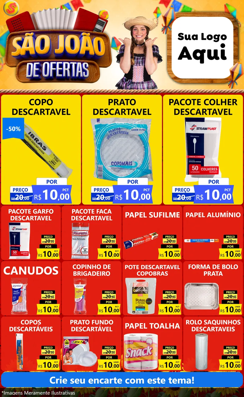 Modelo de Encarte para Encarte Grande com o tema São João de Ofertas para Embalagens
