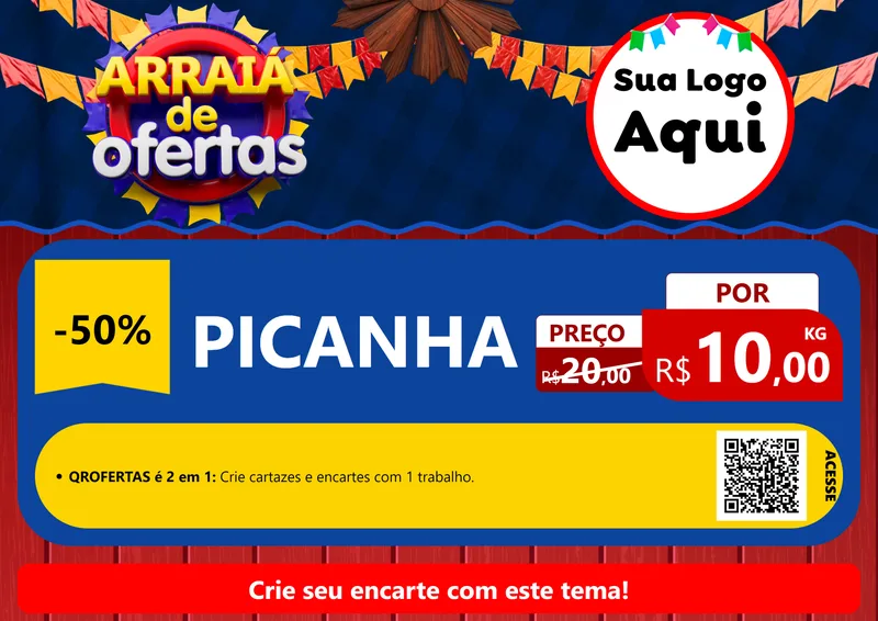 Modelo de Cartaz para Cartaz A4 Horizontal com o tema Arraiá de Ofertas para Açougue