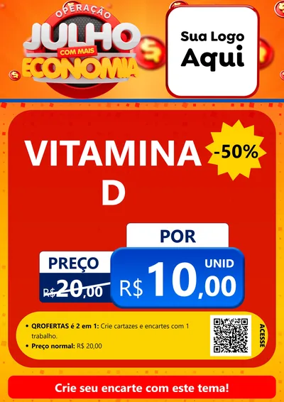Modelo de Cartaz para Cartaz A4 Vertical com o tema Operação Julho Com Mais Economia para Farmácia