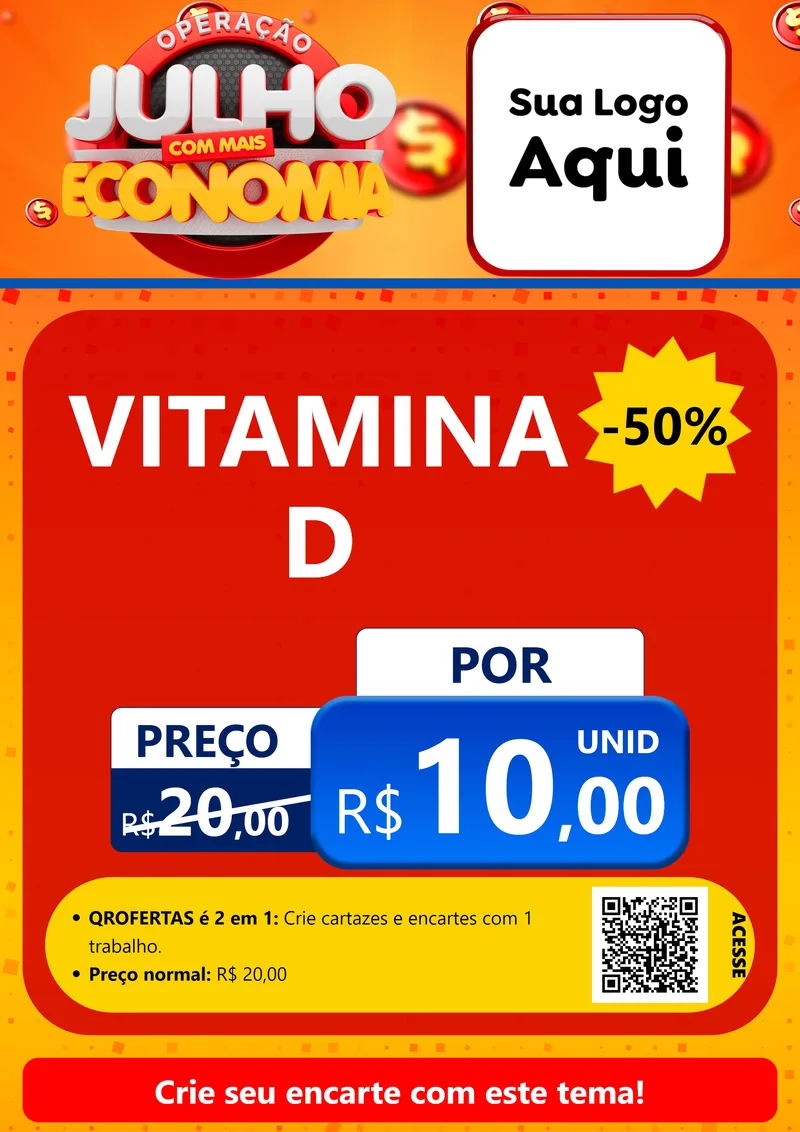 Modelo de Cartaz para Cartaz A4 Vertical com o tema Operação Julho Com Mais Economia para Farmácia