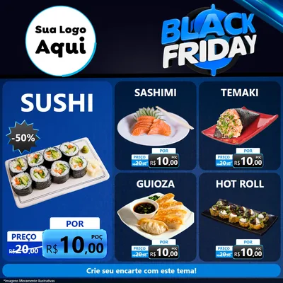 Modelo de Rede Social para Feed Facebook com o tema Black Friday para Comida japonesa