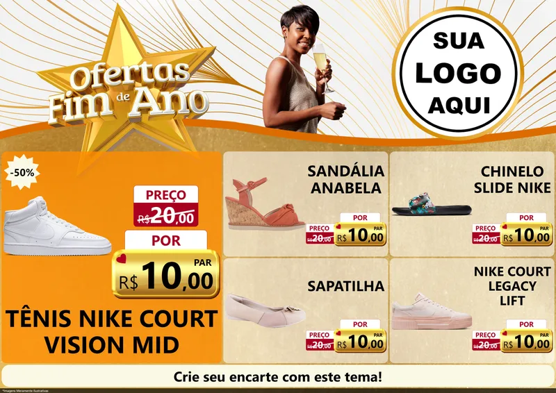 Modelo de Encarte para Encarte A4 Horizontal com o tema Ofertas Fim de Ano para Calçados