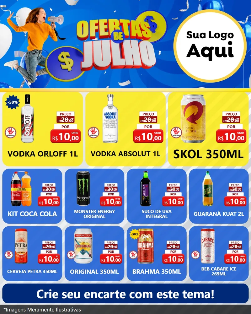 Modelo de Rede Social para Feed Instagram com o tema Ofertas de Julho para Distribuidora de bebidas