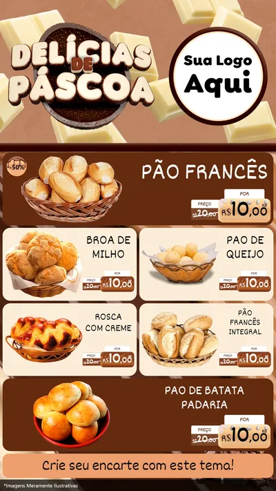 Modelo de TV para TV Vertical com o tema Delícias de Páscoa para Padaria