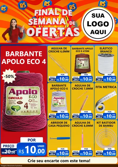 Modelo de Encarte para Encarte A4 Vertical com o tema Final de Semana de Ofertas para Armarinho e Aviamentos