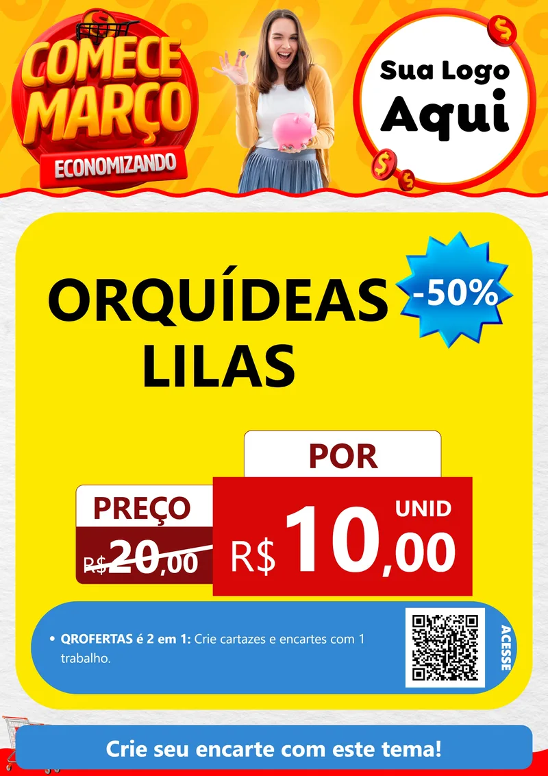 Modelo de Cartaz para Cartaz A4 Vertical com o tema Comece Março Economizando para Floricultura e jardim