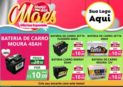 Modelo de Encarte para Encarte A4 Horizontal com o tema Show das Mães - Ofertas Especiais para Baterias Elétricas