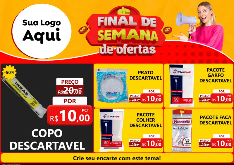 Modelo de Encarte para Encarte A4 Horizontal com o tema Final de Semana de Ofertas para Embalagens