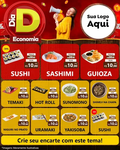 Modelo de Rede Social para Feed Instagram com o tema Dia D Economia para Comida japonesa