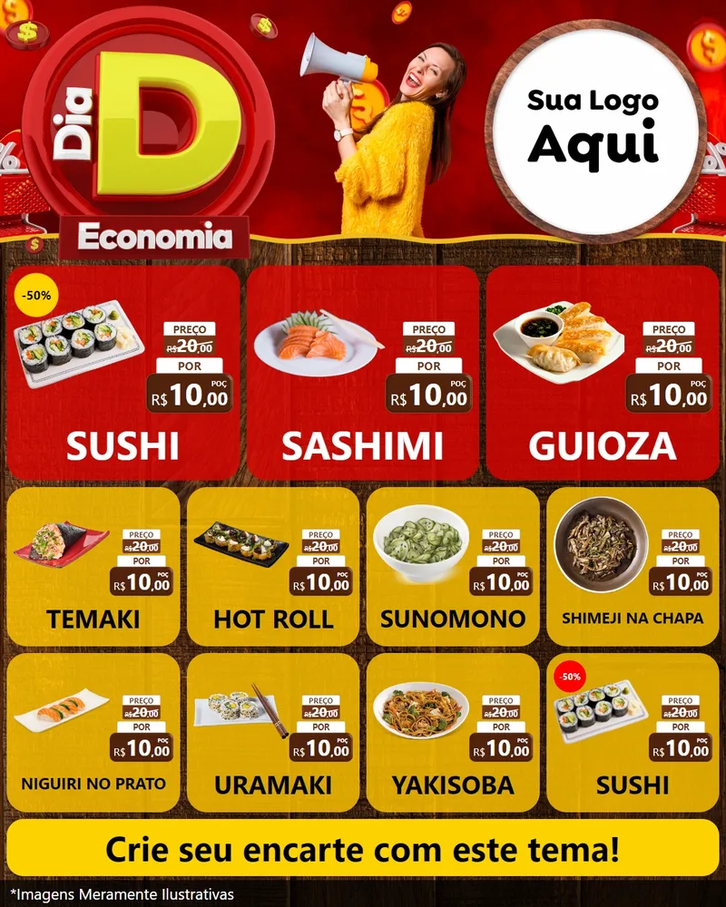 Modelo de Rede Social para Feed Instagram com o tema Dia D Economia para Comida japonesa