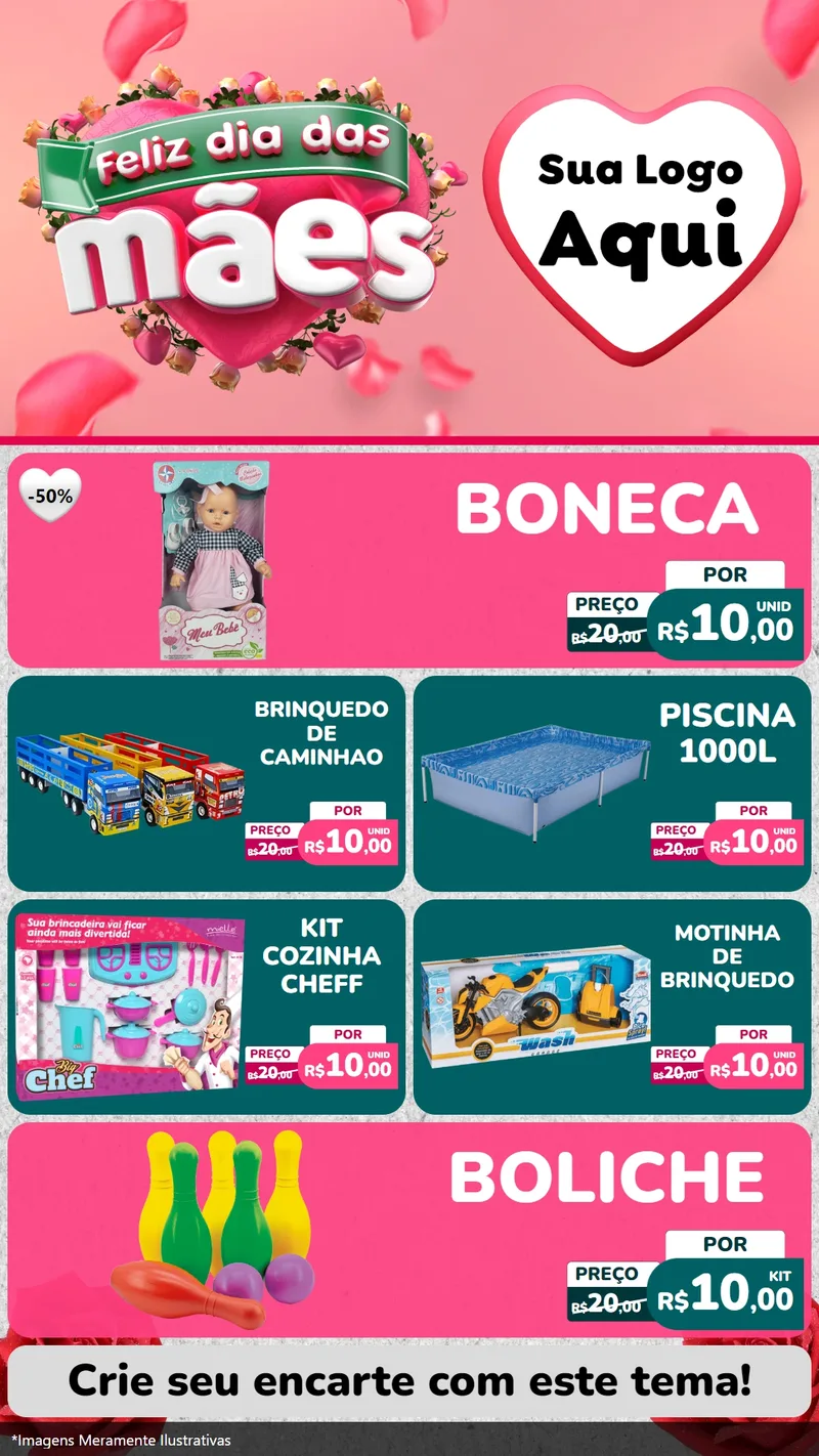Modelo de TV para TV Vertical com o tema Feliz Dia das Mães para Brinquedos