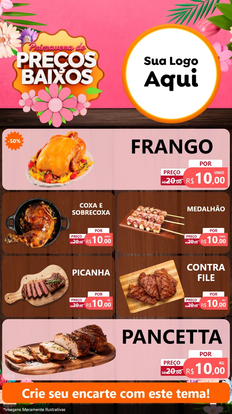 Modelo de TV para TV Vertical com o tema Primavera de Preços Baixos para Assados
