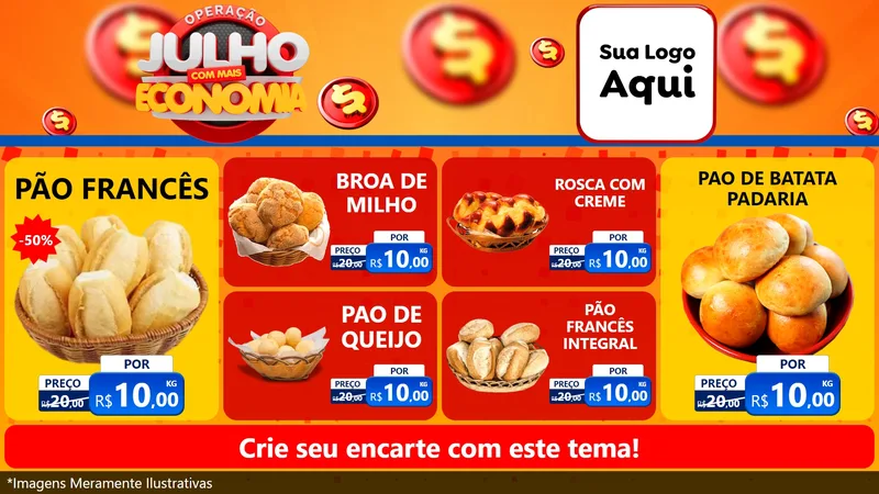 Modelo de TV para TV Horizontal com o tema Operação Julho Com Mais Economia para Padaria