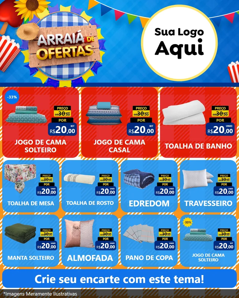 Modelo de Rede Social para Feed Instagram com o tema Arraiá de Ofertas para Cama, Mesa e Banho
