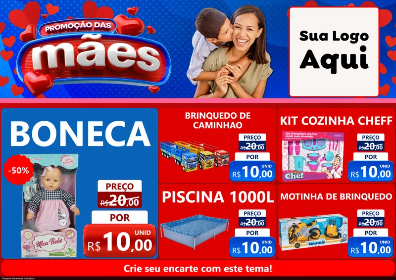 Modelo de Encarte para Encarte A4 Horizontal com o tema Promoção das Mães para Brinquedos